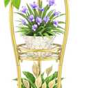 iDavosic.ly 3 Tier Tall Metal Plant Stand Indoor Outdoor, Wrought Iron Corner Flower Pot Holder Shelf, 34 Inch Vertical Display Rack for Patio Porch Living Room Garden, Gold