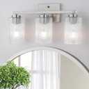 3 Light Brushed Nickel Bathroom Vanity Light Over Mirror, Modern Vanity Lighting with Texture Glass Shade, Wall Mount Bathroom Light Fixtures, E26 Base
