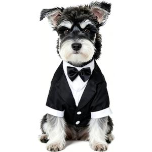 Black, White, Blue Dog Shirts for Wedding, Puppy Tuxedo, Dog Formal Wear, Doggie Tux, Suit and Tie Costume, Black, Large