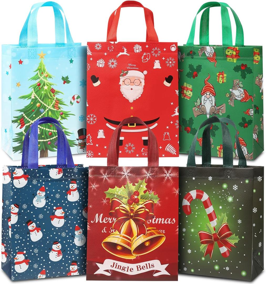 YANGTE 24 Pack 10" Christmas Gift Bags Medium Size, Reusable Non-Woven Christmas Tote Bags with Handles, Perfect for Xmas Gift Wrap/Party Favor Supplies, 10.2"  8.2"  3.9"