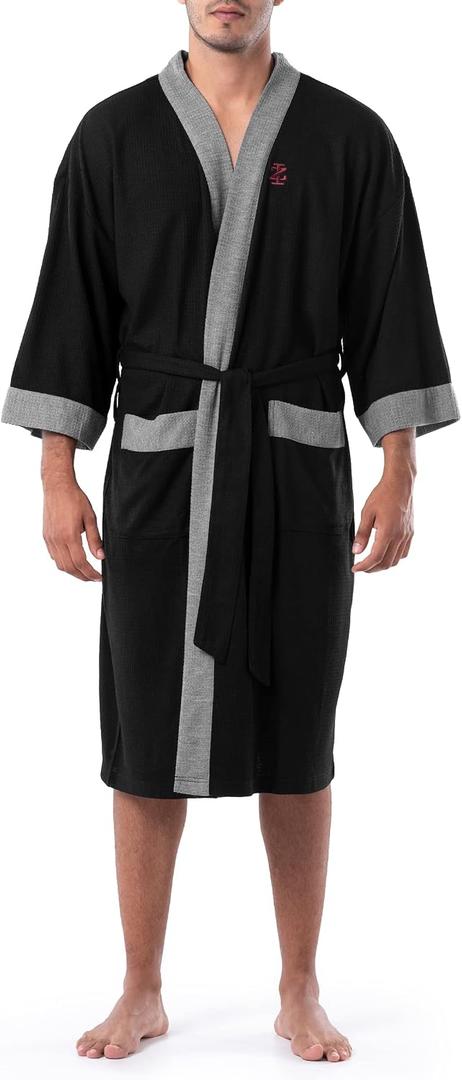 IZOD Men's Waffle Knit Kimono Robe, Black, One Size