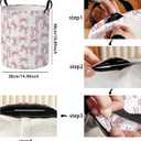 Pink Laundry Basket for Bedroom,Dirty Clothes Basket,Laundry Basket with Handles,Kids Girls Room Canvas Hamper Bag,Blankets,Towel,Toy Storage Organizer (02)