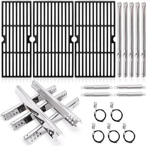 Adviace Grill Replacement Parts for Charbroil Performance 463347519, 463347518, 463373019, G470-0002-W1, G470-0003-W1, 18'' Cast Iron Grill Grates, Heat Plates, Burners, Crossover Tubes, Ignitors