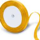 Qjaiune Yellow Gold Satin Ribbon, 3/8 Inch x 25 Yards, Wedding & Birthday Occasion, Solid Color, Polyester Satin Fabric