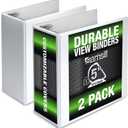 Samsill Durable 5 inch 3 Ring Binder, Locking D Ring 100% Recycled Chipboard, White, 2 Pack
