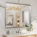 LOAAO 40x36 Inch Brushed Nickel Bathroom Mirror, Rounded Rectangle Silver Metal Frame Mirror, Brushed Nickel, Anti-Rust, Shatter Proof, Hangs Horizontally or Vertically