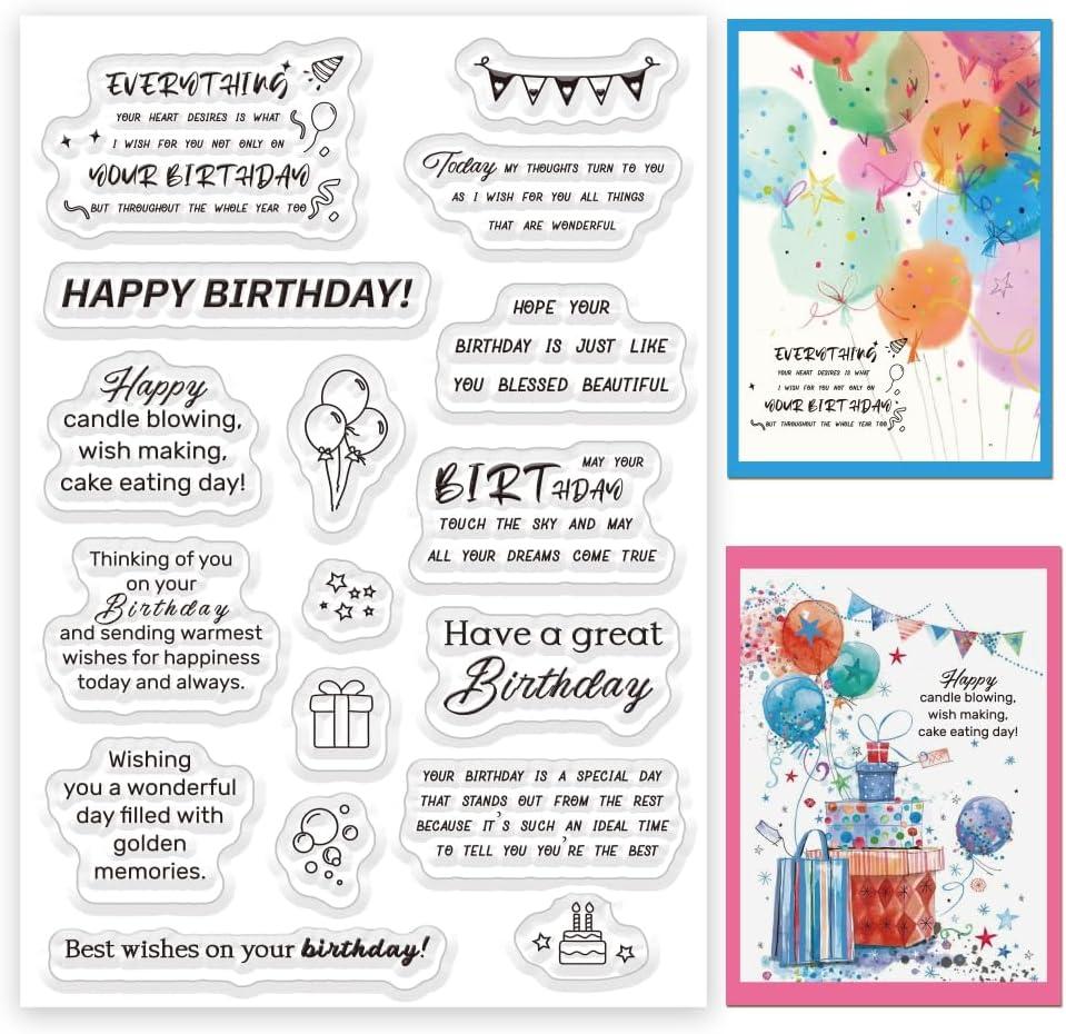 ORIGACH Happy Birthday Sentiment Words Silicone Clear Stamps for Card Making, Best Wishes Words Transparent Seal Stamps for DIY Crafting Scrapbooking Photo Album Journaling Decoration