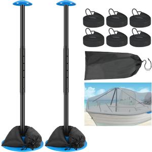 Nukugula Windproof Boat Cover Support Pole System 2 Pcs with 7 Adjustable Height Telescoping Iron Furniture Cover Support Pole 30"-60" with Sandbag Storage Bag (blue + black)