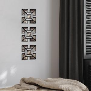 Peel and Stick Vintage Faux Rust Antique Mirror Effect Wall Decor, Acrylic Adhesive-Backed Decorative Wall Art Panel for Home Living Room Entryway Bedroom, Square and Copper
