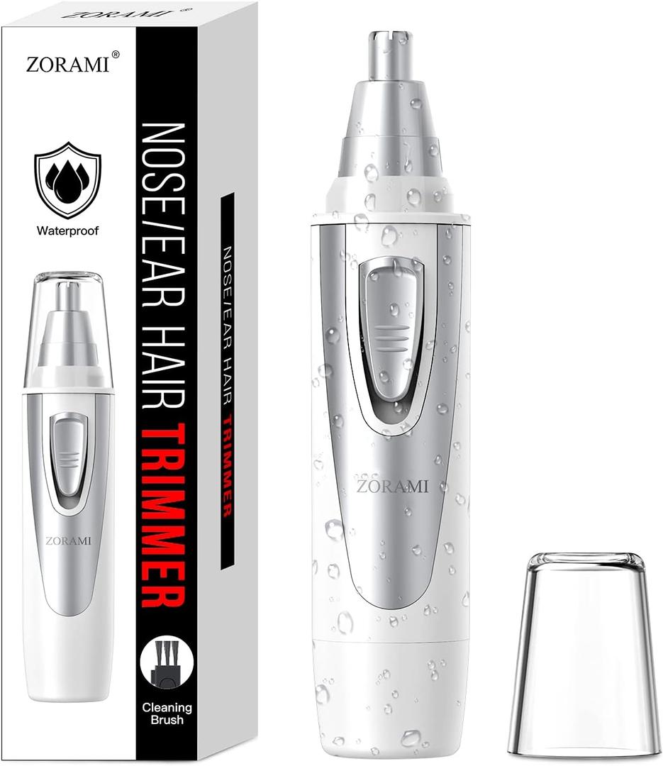 Ear and Nose Hair Trimmer Clipper - 2025 Professional Painless Eyebrow & Facial Hair Trimmer for Men Women, Battery-Operated Trimmer with IPX7 Waterproof, Dual Edge Blades for Easy Cleansing White