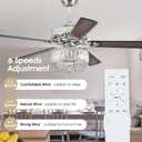 Kviflon Farmhouse Crystal Ceiling Fans with Lights and Remote, 52 Inch Chandelier Ceiling Fans, Chrome Fandelier Ceiling Fan for Bedroom Living Room, Quiet DC Motor, Reversible, Bulb not Included