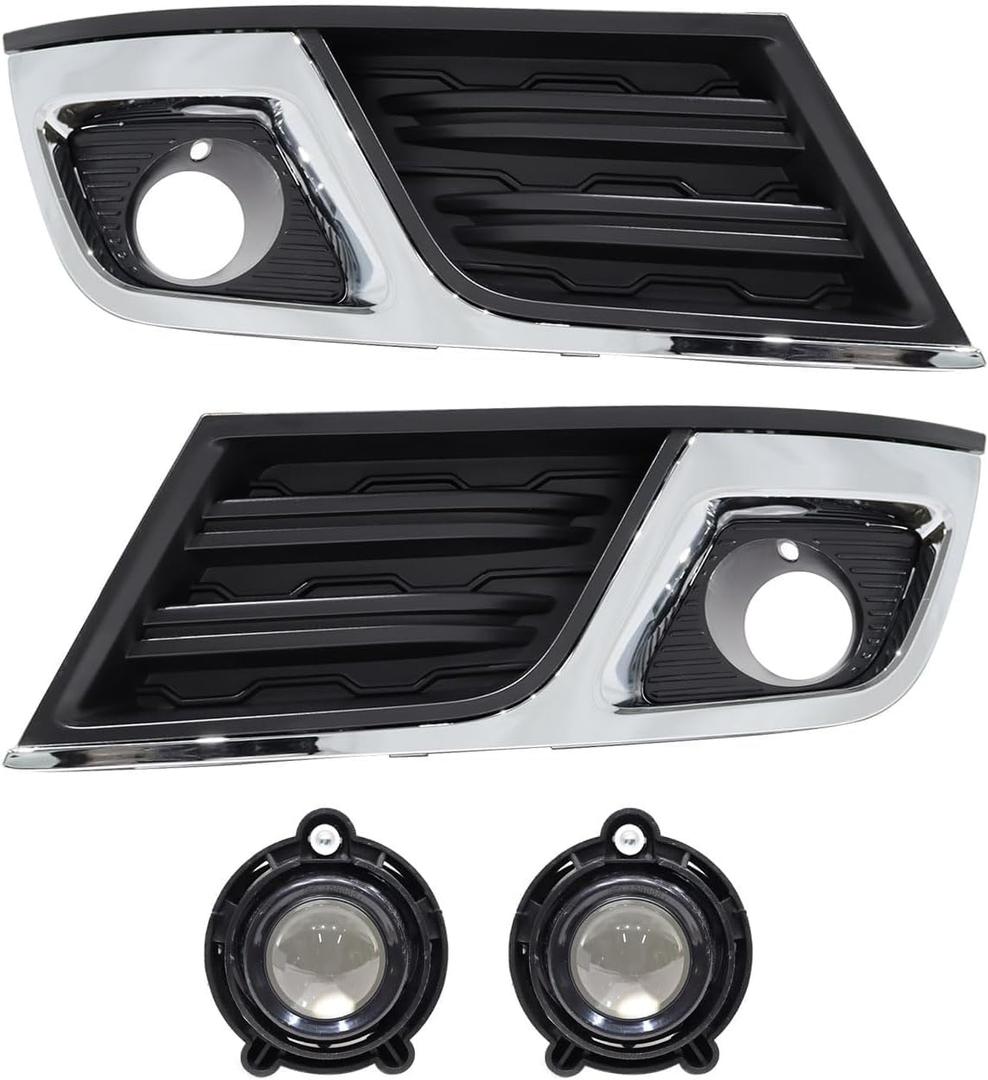 telfair Front Driving Fog Lights & Bezels Set Compatible with 2013-2017 Traverse - Chrome & Black ABS Housing, Polycarbonate Lens OE#‎GM1038148,GM1039148-4pcs (2013 2014 2015 2016 2017)