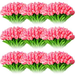 Jexine 100 Pcs Artificial Real Tulips Fake Artificial Tulip Flower Bulk Bouquet with Stem for Table Centerpieces Wedding Bridal Easter Mother's Day Garden Home Decor, 13.4''(Purple Rose)
