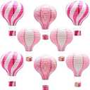 YIOTJUNL 8 Pcs Pink Hot Air Balloon Paper Lanterns, 12 Inch Hanging Ceiling Decor Centerpieces - Reusable Party Decorations for Baby Girl Shower, Birthday, Bridal, Wedding & Classroom