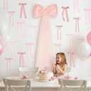 13Pcs Large Pink Pearl Silk Satin & Tulle Bow Coquette Decor,17x55 Inch Giant Bow with 12 Small Satin Bows, DIY Photo Backdrop Wall Hanging Decor for Wedding Bridal Baby Shower Birthday Girl Room