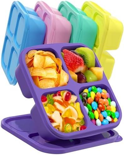Canfanni 5 PCS Bento Snack Containers, Reusable 4 Compartment Divided Food Storage Containers, Divided Lunchable Container for School, Work and Travel (Multicolor)