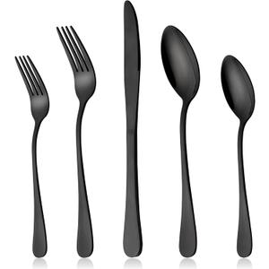 LIANYU Black Silverware Set for 2, 10-Piece Stainless Steel Cutlery Set, Includes Knives, Spoons and Forks, Mirror Polished Dining Flatware Tableware, Dishwasher Safe