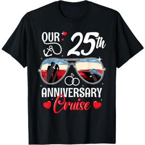 25th Wedding Anniversary Cruise Vacation Husband Wife Couple T-Shirt 2XL