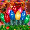 50Ft Multicolor C7 Vintage Christmas Lights String Colored Christmas Tree Lights with 50 + 5 Pack E12 Color Bulbs, for Light up Christmas Tree Home Stair Yard Indoor Outdoor Christmas Decorations, 5W (Clear Multicolor - Incandescent)