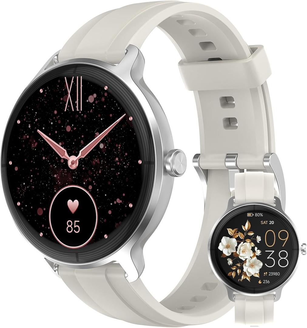 Smart Watches for Women Men 1.27" HD Fitness Tracker with Heart Rate/Sleep/Step/SpO2 Monitor, IP68 Waterproof Watch for Android iOS (White)