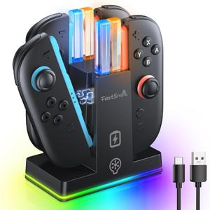 FASTSNAIL Charging Dock for Nintendo Switch 2(2025) for Joy-Con 2, Dual-Direction Magnetic Fast Controller Charger Station with 9 RGB Light & Charging Cable for Joycon 2 Stand Accessories, 7.9 inch, Matte Black