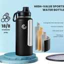 Sports Water Bottle 32oz, Insulated Water Bottle with Handle,Stainless Steel,Simple Modern,Suitable for Travel, School, Boy, Girl(Black)