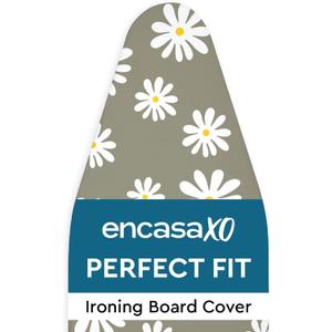 Encasa XO Ironing Board Cover and Pad 54"x15" - Thick 3mm Felt Padding, Drawstring Tightening & Lock, Easy Fit, Scorch & Stain Resistant, Fits Standard Large Ironing Board - Daisy Grey