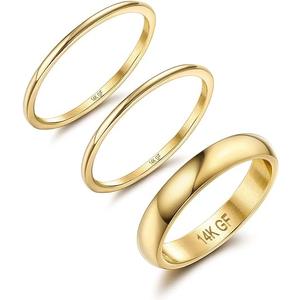 Jstyle 14K Gold Filled Stacking Rings for Women, Minimalist Stackable Gold Rings, Dainty Non Tarnish Pinky Thumb Statement Thin Band Rings Set, Comfort Fit 1mm 3mm, Size 6