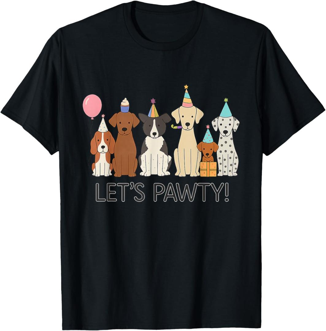 Lets Pawty Cute Dogs Party Celebration T-Shirt, Kids 6