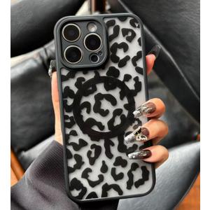 Case for iPhone 15 Plus [Compatible with MagSafe] Aesthetic Black Leopard Cute Design for Women Girls | Soft TPU Bumper Hard PC Back Translucent Matte Protective Slim Magnetic Phone Cover