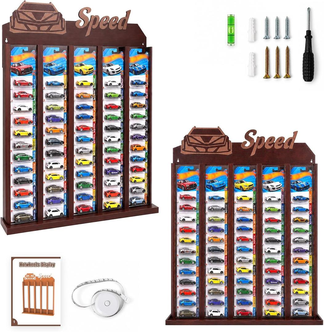 Wooden 1/64 Model Car Display Box with Package,Holds 50 Cars,Wall-Mounted & Desktop