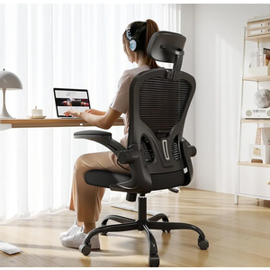 Office Chair Ergonomic Desk Chair, 330LBS Capacity, High Back Computer Chair for Long Hours Comfortable, Rolling Swivel Executive Task Chair for Home Office with Flip-up Armrests, Black