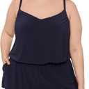 Aqua Green Women's V-Neck Blouson Slimming Swim Romper with Pocket (Blue, L)