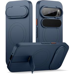 SURITCH for Google Pixel 9/9 Pro Phone Case, Compatible with MagSafe, Protective Cover with Camera Cover & Adjustable Metal Kickstand for Pixel 9/9 Pro -Dark Blue