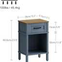 Small Farmhouse Nightstand, Wood Night Stand Set, End Table with Drawer, Small Rustic Wooden Bedside Table, Bed Side Table for Bedroom, Blue end Table with Storage for Bedroom LET512LR