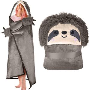 Sloth Wearable Hooded Blanket for Adults - Super Soft Warm Cozy Plush Flannel Fleece & Sherpa Hoodie Throw Cloak Wrap - Sloth Gifts for Women Adults and Kids (Dark Grey Sloth)