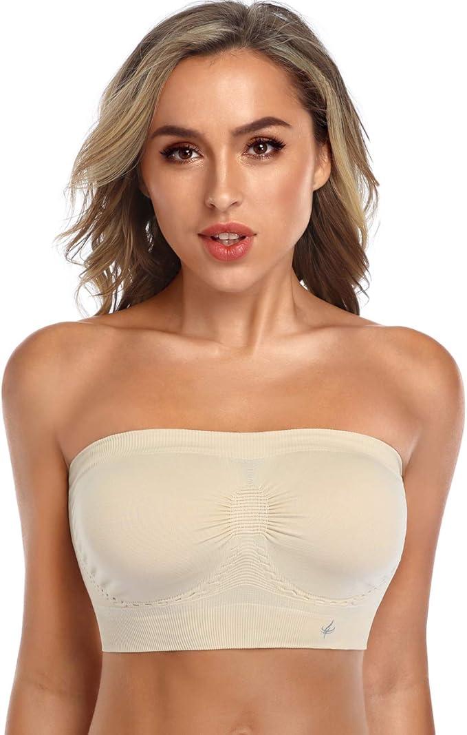 ANGOOL Strapless Bras for Women Wirefree Non-Slip Tube Top Invisible Bralette Seamless Padded Bandeau Bra, XXL