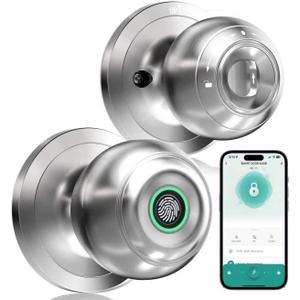 KLLOQUE Smart Fingerprint Door Knob with Lock, Biometric Door knob with App Control