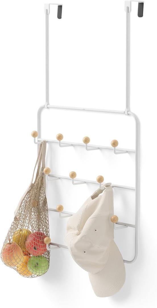 Umbra Estique Over The Door Coat Rack & Multi-Use Organizer, For Coats, Bags, Hats & More, White/Natural (Large)