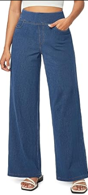 IUGA Wide Leg Jeans Woman High Waisted Pull On Baggy Jeans for Women Stretchy Trendy Womens Jean Straight Casual Denim Pants Size M