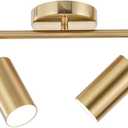 KCO Lighting Modern 2-Light Gold Track Lighting Fixture Flush Mount Brushed Brass Track Lights Kit Mid Century Industrial Adjustable Ceiling Spot Lights Indoor for Kitchen Island (2-Light)