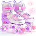 NEMONE Mermaid 4 Size Adjustable Light up Roller Skates for Girls, Purple Blue Skates for Toddlers, Beginner Kids Butterfly Roller Skates Indoor Outdoor
