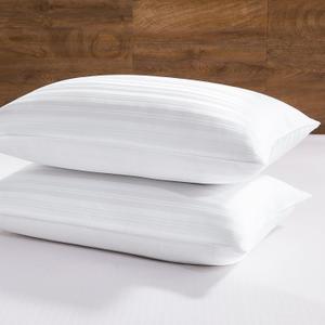 downluxe Goose Feather and Down Pillows - Hotel Collection Feather Pillows Set of 2 for Back, Stomach or Side Sleepers, Queen Size (20"x28") (Classic Horizontal Stripes)