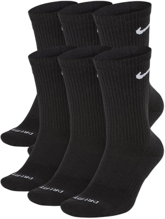 Nike Crew Socks (6 Pair) Large, Black