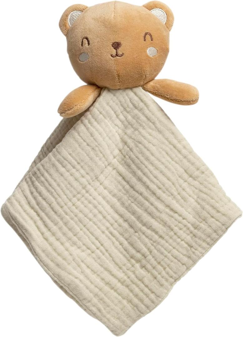 Pearhead Teddy Bear Baby Lovey – Organic Cotton Muslin Security Blanket, Plush Snuggle Toy Helps Self-Soothing, Breathable & Soft, Gender-Neutral Newborn Gift for Boys and Girls, 0+ Months