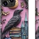 for iPhone 13 Pro Max Case Cute – Wireless Charging Compatible – Dual-Layer Shockproof Protection with Stylish Wildflower Design – Protective Cover for Women - Gothic Raven Purple Floral