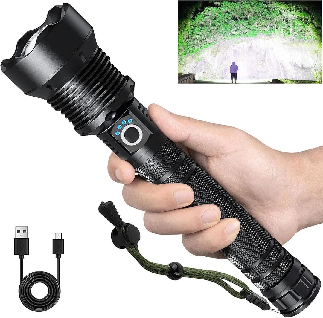 Rechargeable Flashlights 99,000 Lumens, Super Bright LED Flashlight High Lumens with USB Cable, 5 Modes Waterproof Flashlight Powerful Flash Light for Home Camping Hiking