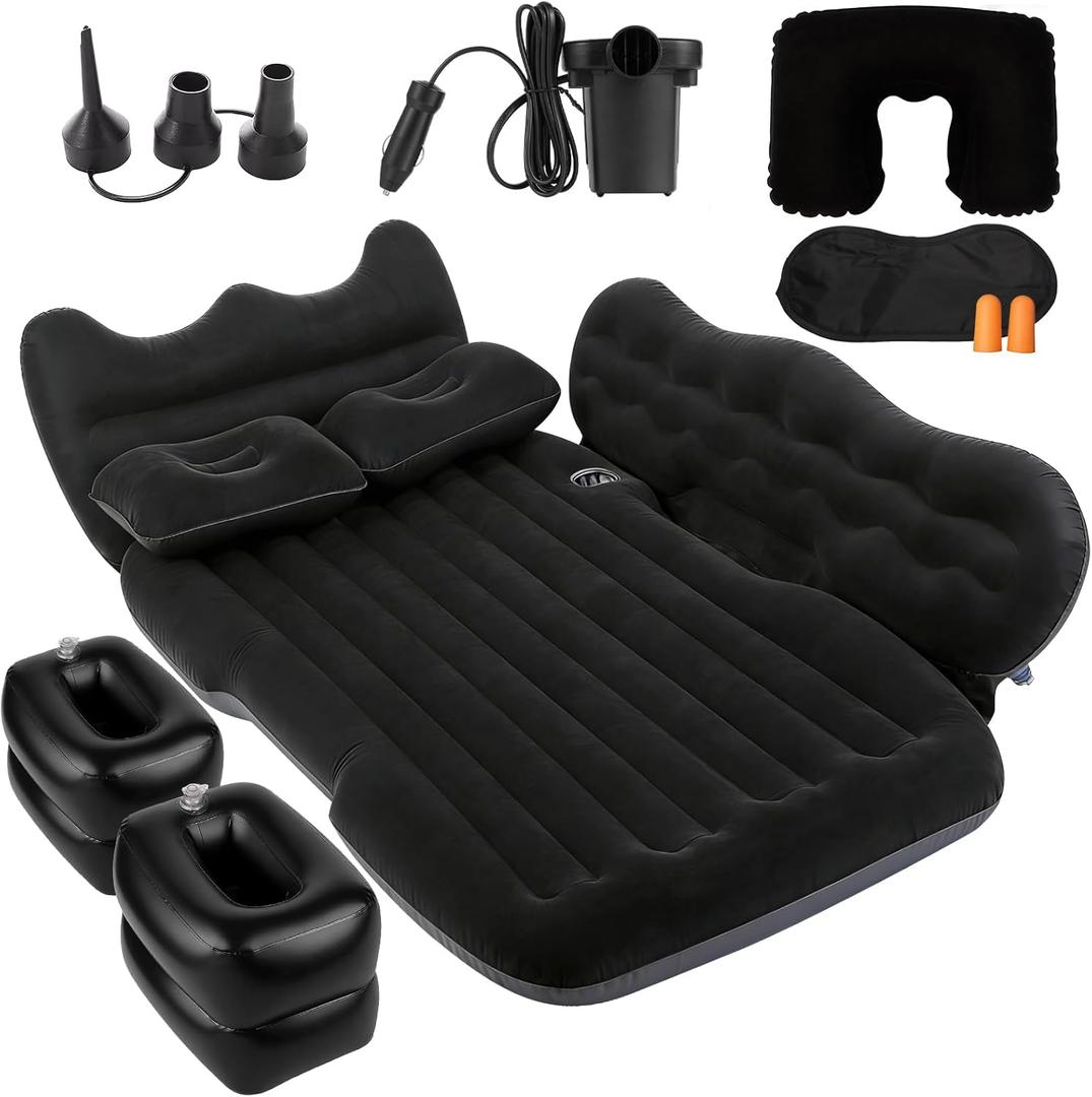 Onirii Inflatable Car SUV Air Mattress Back Seat Bed with Air Pump, Portable Thickened Car Travel Camping Sleeping Air Mattress Blow Up Bed for Car Universal SUV (65.3"(l)*32.3"(w), Black Grey - Mattress03)
