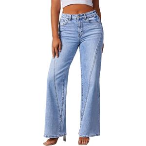 Pink Queen Wide Leg Jeans for Women 2025 High Waisted Casual Loose Fit Denim Pants Trendy Seamed Long Trousers with Pockets (Large, Light Blue)