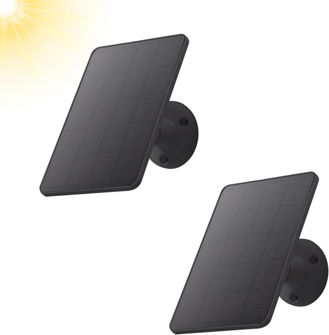 2 Pack Solar Panel Compatible with WYZE Battery Cam Pro, 5V Solar Panel for Security Camera Charger Micro USB & USB-C, 10ft Charging Extension Cable and Adjustable Wall Mount, Black